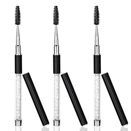 Gcqq 3Pcs Eyelash Spoolies Brush With Cover, Black Mascara Wands With Cap And Tube, Reusable And Bendable Eyebrow Spoolies, Portable Spoolie For Eyelash Extensions, Brow, Makeup (Black) #TOP5