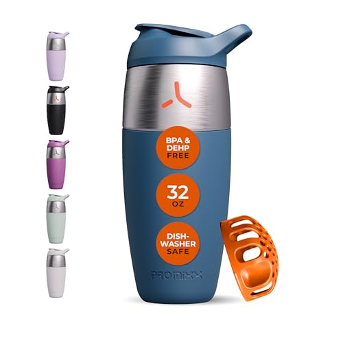 Promixx Pursuit Stainless Steel Shaker Cup – 950ml Metal Protein Shaker Bottle with Snap-Fit Agitator for Smooth Shakes – Leak-Proof, BPA-Free, Dishwasher Safe – Midnight Blue