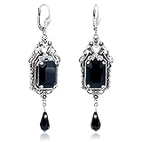 Metall antik versilbert Jugendstil Ohrringe Markenkristalle Silber Schwarz vintage goth NOBEL SCHMUCK