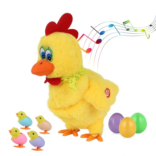 Image of Plush Electric Stuffed Laying Egg Chicken Toy Doll with Sound Music Easter for Boys Girls