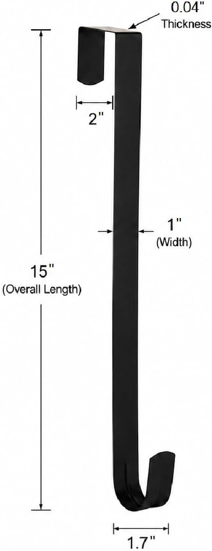 Wreath Hanger for Front Door, Slim Over The Door Hook, Easy to Use and Reusable Holiday Wreath Holder for Christmas, Thanksgiving, Halloween and Daily Décor(15" Black, 1)