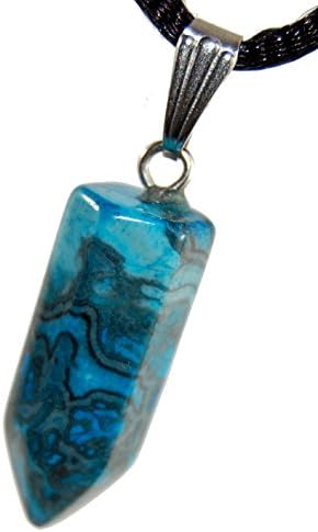 Steampunkers USA Hexagon World – 22mm Bullet Point Wand Crazy Lace Agate, Blue - 20-22 Inch Adjustable Black Cord – Crystal Gemstone Collectibles Carved Necklace Handmade Charm