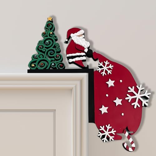 2024 Christmas Door Topper Holiday Home Decor Funny Snowman Santa Claus Top Door Frame Corner Sign Decorations, Windows Walls DIY Craft for Christmas Party Ornament (Santa Claus)