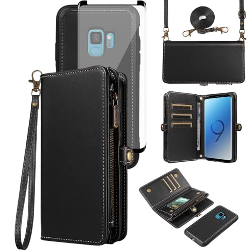 Coque Samsung S9 Portefeuille Verre Trempé Cordon Chaine Housse Protection Intégrale Galaxie S9