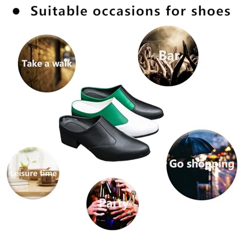 Men's Color Blocked Leather Casual Low Chunky Heel Mules Fashion Comfortable Breathable Closed Pointed Toe Slip-On Dress Block Heel Pump Sandals for Party Office4