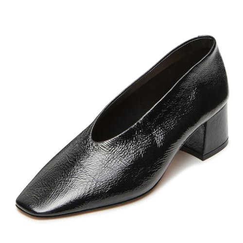 Maiyang Women Classic Closed Square Toe Pumps Block Chunky Low Heels Slip on Daily Office Party Dress Shoes Size 4-16 US