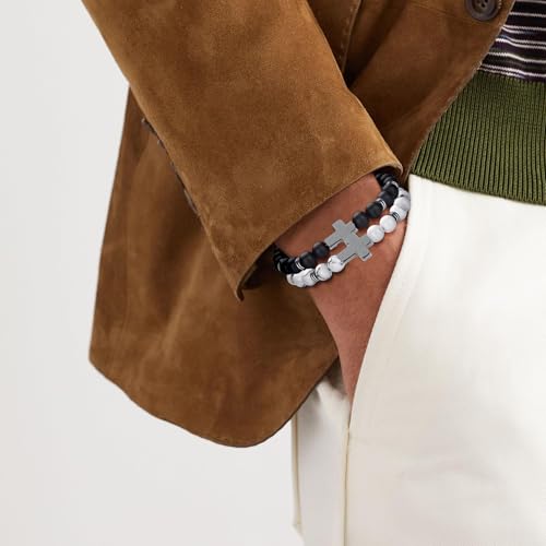 Cross Bead Bracelet for Men Women,8mm Tiger Eye, Lava Rock, Black Obsidian Healing Crystal Beaded Bracelets,Natural Protection Stone Bracelets Jewelry Gifts for Men Women2