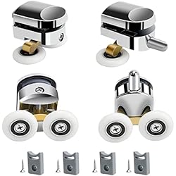 Qikuver Rodillos para puerta de ducha, 23 mm de Diámetro Ducha Puerta Doble Rodillos Runners, se Adapta a Vidrio de 4 a 6 mm (2 Rodillos Superiores y 2 Rodillos Inferiores)