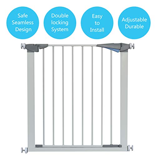 LEMKA Walk Thru Baby Gate,Auto-Close Safety Pet Gate Metal Expandable Dog Gate with Pressure Mount for Stairs,Doorways,Banister (31"-33" Wide, White)