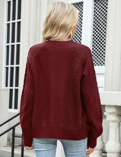 Rapbin Women's Cable Knit Cardigan Long Sleeve Open Front Button Up Knitwear Sweater Coat (Wine Red XL)4