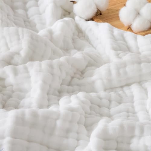 Image of EMME 9 Layer Muslin Cotton Blanket Adults Coverlet,Queen,White