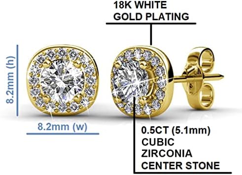 Cate & Chloe Ruth 18k White Gold Plated Halo Studs with Crystals, Best Silver Earrings for Women, Beautiful White Gold Stud Earrings