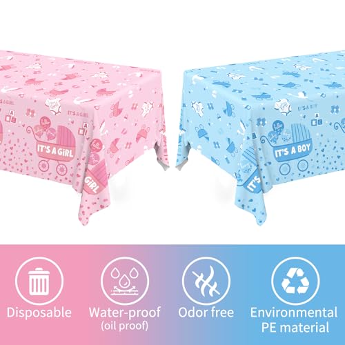 Image of Gatherfun Baby Gender Reveal Party Supplies: 2-Pack Gender Reveal Decorations,Disposable Plastic Tablecloth, Ideal Table Cover for Boy or Girl, Baby Shower Party Decorations