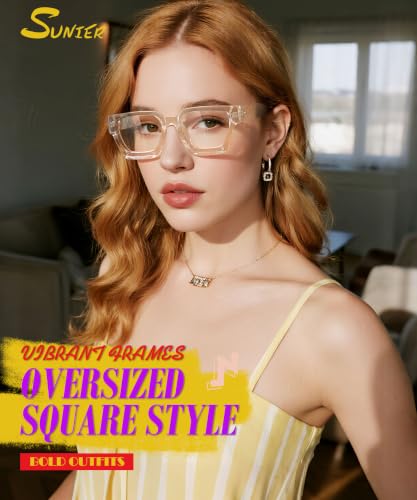 Image of Sunier Oversized Thick Square Fake Clear Lens Glasses Women Men 100% UV400