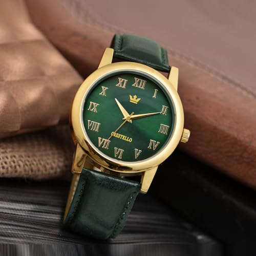 Image of CRESTELLO Brown /Black /Green Faux Leather Strap Analog Wrist Watch for Men | 1 Year Warranty* | CR-GLD252