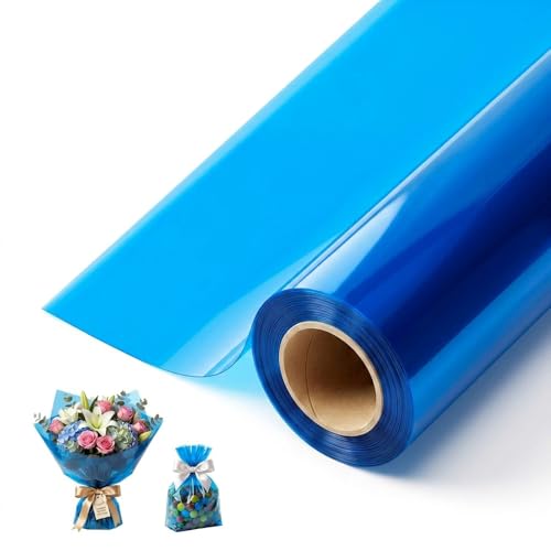 WINDAWNKE Blue Cellophane Wrap Roll 16in x 98ft Cellophane Wrapping Paper for for Gift Basket Clear Gift Wrapping Paper for Bouquet Flower Basket Packing DIY Crafts