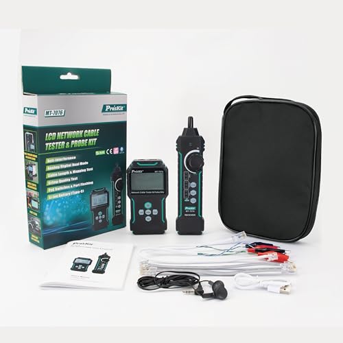 Pro'skit Taiwan Quality MT-7076 LCD Network Cable Tester & Probe Kit Analog/Digital Dual Mode Li-ion Battery Type-C PoE Switches & Port Flashing NCV Tester(MT-7076)