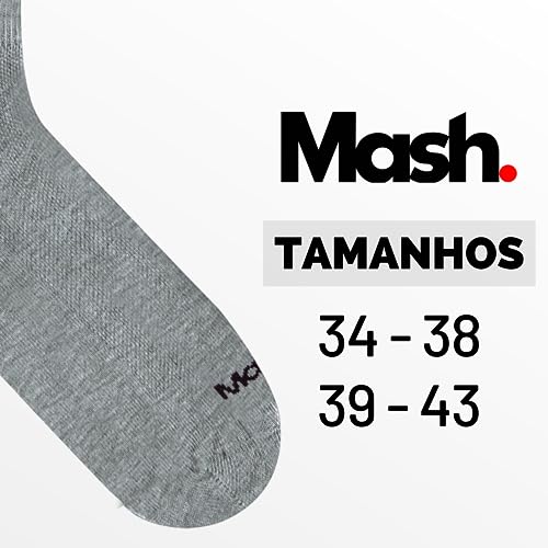 Kit 12 Pares Meias Cano Curto Mash Algodão Unissex Adulto | 4 Branca - 4 Cinza - 4 Preto | 39-44 |