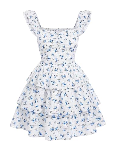 EXARUS Girls Floral Dress Easter Summer Ruffle Swing Flowy Padded