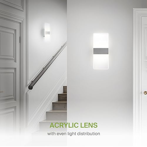ASD 12 Inch Indoor LED Wall Sconce - 12W 2700K-5000K Dimmable Brushed Nickel Wall Sconce Lights for Living Room, Bedroom, Bathroom, Hallway - Modern Wall Sconces Hardwired, UL Interior Light, Set of 2 by ASD - Used condition - Image 5