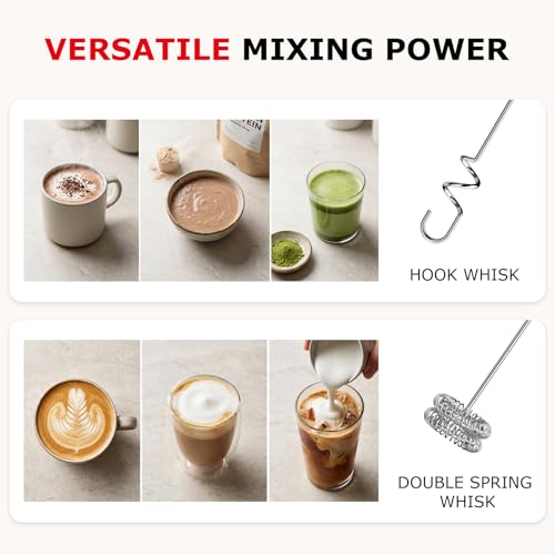 Image of Bonsenkitchen Rechargeable Milk Frother with Stand, 3-Speed Handheld Coffee Frother, Dual Spring Whisk Electric Hand Frother Wand Drink Mixer for Lattes Cappuccino Protein, Kitchen Gifts