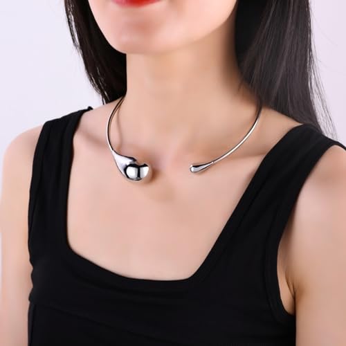 Bi&Yamigeo Teardrop Choker Necklace,Chunky Stainless Steel Tear Water Drop Open Cuff Collar Necklace,Dainty Waterdrop Jewelry for Women4