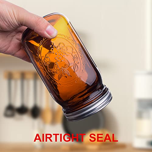 Eleganttime Amber Glass Mason Jars 32 Oz Wide Mouth With Airtight Lids And Bands 6 Pack Large Glass Canning Mason Jars Quart,Great For Canning Jar Pickle Fermenting Jam Jar #TOP2