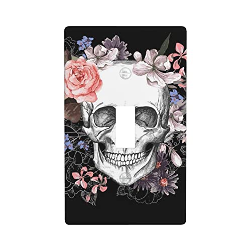Pink Floral Skull Flower Cool Decorative Single Toggle Light Switch Cover Wall Plate 1 Gang For Women Room Kitchen Bedroom Decorate Bathroom Standard Size #TOP5