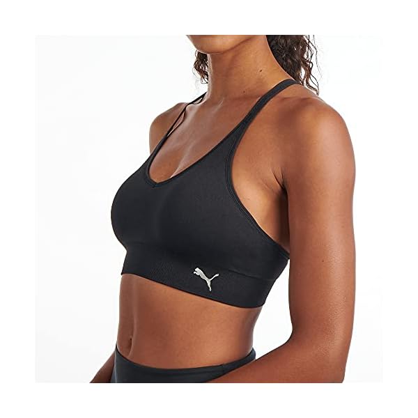 PUMA Women's 2 Pack Y-Back Seamless Sports Bra, Black/Grey, Large