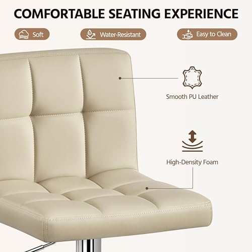 Image of Yaheetech Bar Stools Set of 2, Adjustable PU Leather Swivel Barstools, Modern Counter Stools with Back and Footrest for Bar, Kitchen, Dining Room, Khaki