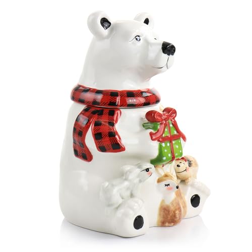 Image of Gibson Home Polar Friend Durastone 8.5in Holiday Cookie Jar in White and Multi