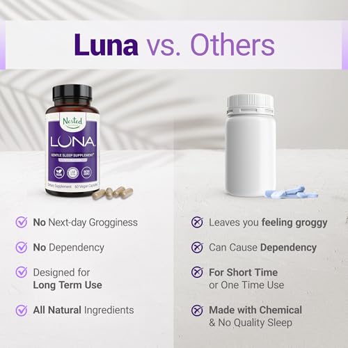 Luna Sleep Aid - Non-Habit Forming Natural Sleeping Pills for Adults with Naturally Sourced Ingredients - Valerian Root, Melatonin, Chamomile, Lemon Balm, and More - 60 Vegan Capsules - Image 5