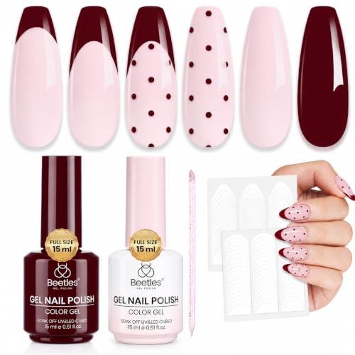 Image of Beetles French Manicure Kit, 2pcs 15ml Burgundy Jelly Colors Gel