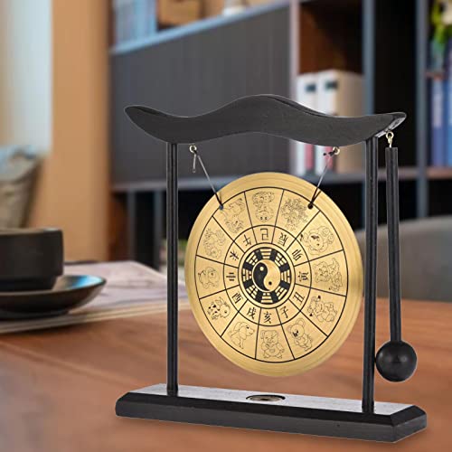Uwariloy Gongo de mesa do zodíaco chinês - Zen Art Brass Feng Shui Desktop Gongo, Mini Gongo de mesa