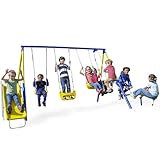 Sportspower Royal Fun Metal Swing Set: 2 Swings/Standing Swing, 2 Kid Roman Glider Swing & 5' Wavy Slide, EXCEEDS All ASTM Safety Standards *Bonus 4pc Anchor Kit*