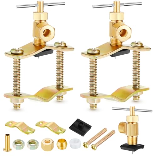 2 Pcs Brass Self Piercing Saddle Valve Water Line Tapping Valve Copper Water Pipe Valve with 1/4 Inch Compression Outlet for Home Improvement Tools, Fit for 3/8 to 1-5/16 Inch Pipes