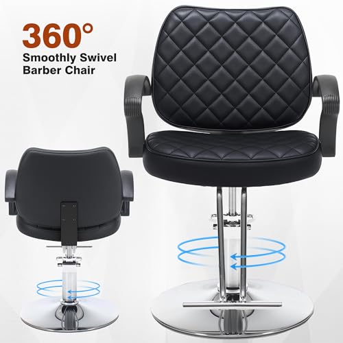 Image of Barber Salon Chair, 6.1'' Adjustable Height Barber Styling Chairs, 360 Swivel Hydraulic Hair Chairs, Thick Padded PU Seat, Metal Footrest Salon Chair for Hair Stylist Barbershop & Home Black