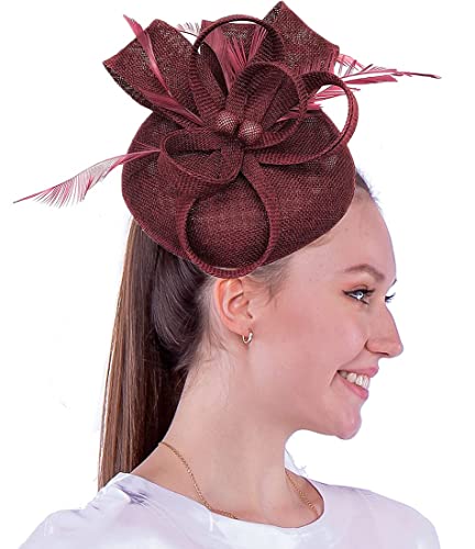 Coolwife Women's Sinamay Pillbox Fascinator Hat with Flower and Feather Accents - Perfect for Tea Parties, Derbies, and Other Special Occasions