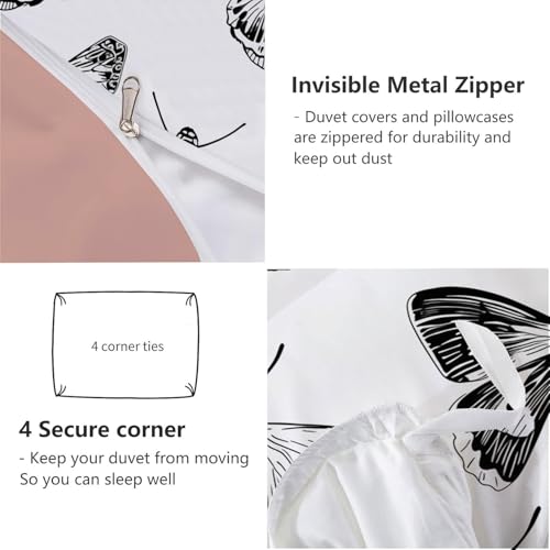 Housse de couette papillon de nuit rétro microfibre noir et blanc - 8
