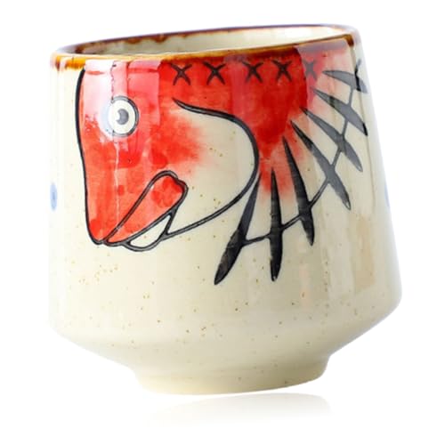 Veemoon Taza Japonesa de Porcelana sin Asa Pintada Mano con Patrón de Peces Rojos Resistente Quemaduras para Sake Té Café y Leche Diseño Tradicional para Uso Diario y Regalo