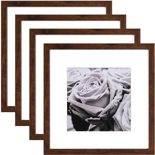 Yaetm 12x12 Picture Frame Set of 4, Brown Wood Grain