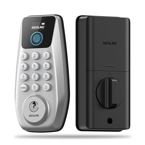 DESLOC C110 Keyless Entry Door Lock with Display (Smart Screen), Fingerprint Door Locks, Keypad Deadbolt, Auto-Lock, Backlit Keys, Passage Mode, IP54 Waterproof, BHMA Grade 3 (Silver)