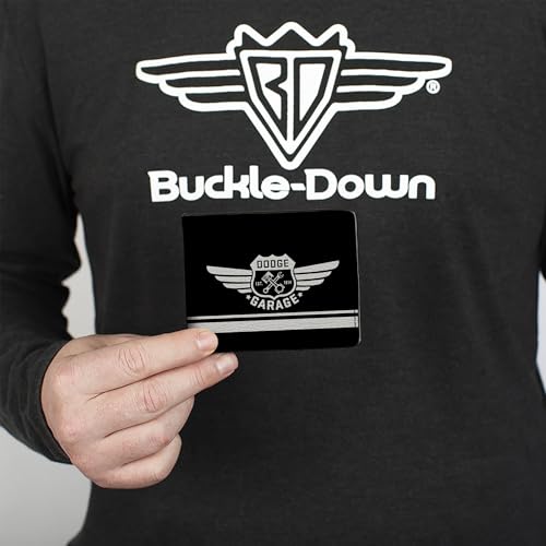 Buckle-Down Men's PU Bifold Wallet-Dodge Garage Emblem Stripe Black/Light Gray, Multicolor, 4.0" x 3.5"3