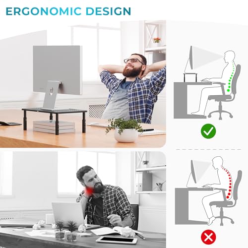 BONTEC Soporte Monitor de Ergonómico (L368 x W231mm), Elevador Monitor de Metal de Calidad, Soporte Monitor con Tres Niveles de Altura Ajustable, Capacidad hasta 20 kg
