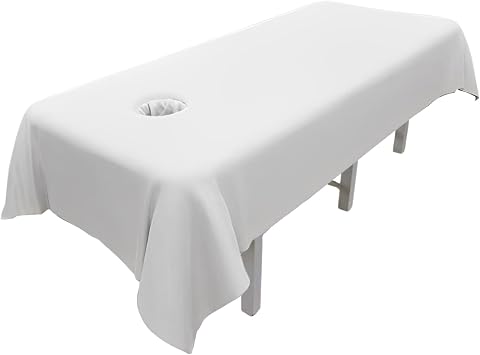 Massage Table Sheets,Massage Table Cover,Massage Linens, Massage Fitted Sheet, Massage Face Rest Cover with Hole, Sutiable for Beauty,Spa 55 * 95 in White with Hole