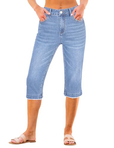 luvamia Summer Capris for Women Casual Blue Jean Capris Relaxed Fit Capri Jeans Seaside Blue Large