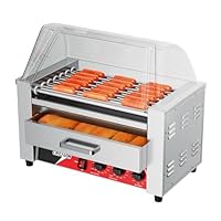 CROSSON 2 in 1 Profi Hot Dog Grill,7 Rollen Edelstahl Hot Dog Machine Elektrogrill 1350W mit Brötchenwärmer,Transparentem Deckel,Dual-Temp-Steuerung