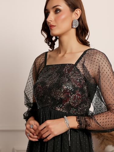 Image of Miss Chase Women's Round Neck Sleeveless Floral Ruffled GatheKnee-Long Skater Dress