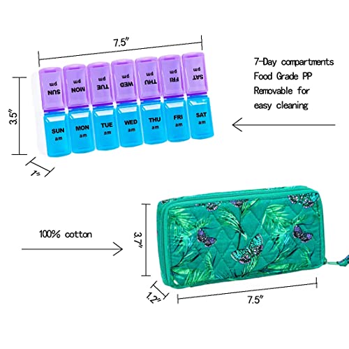 Image of Weekly 7 Day Pill Organizer Case 2 Times a Day (AM /PM), Large Portable Pill Box 7 Day for Vitamin Medicine, Pill Case with Quilted Fabric Zipper Cute Bag for Travel or Daily