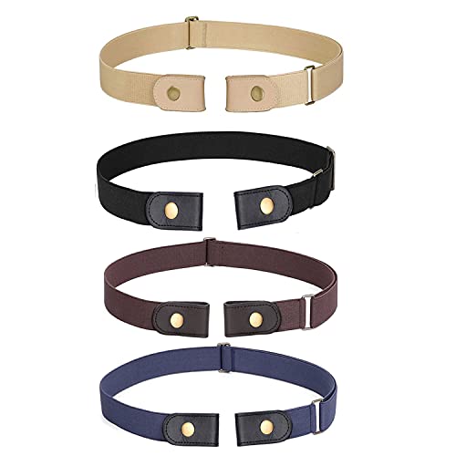 WERFORU 4 Pack No Buckle Show Belt for Men Buckle Free Stretch Belt for Jeans Pants 1.38 Inches Wide (J-black+coffee+blue+yellow, Suit for Pants Size 44"-64")3